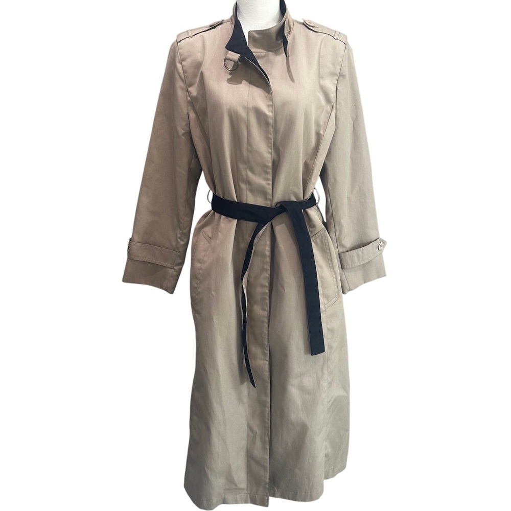 Misty Harbor Classic Tan Trench Coat with Reversible Black Belt Vintage Jacket
